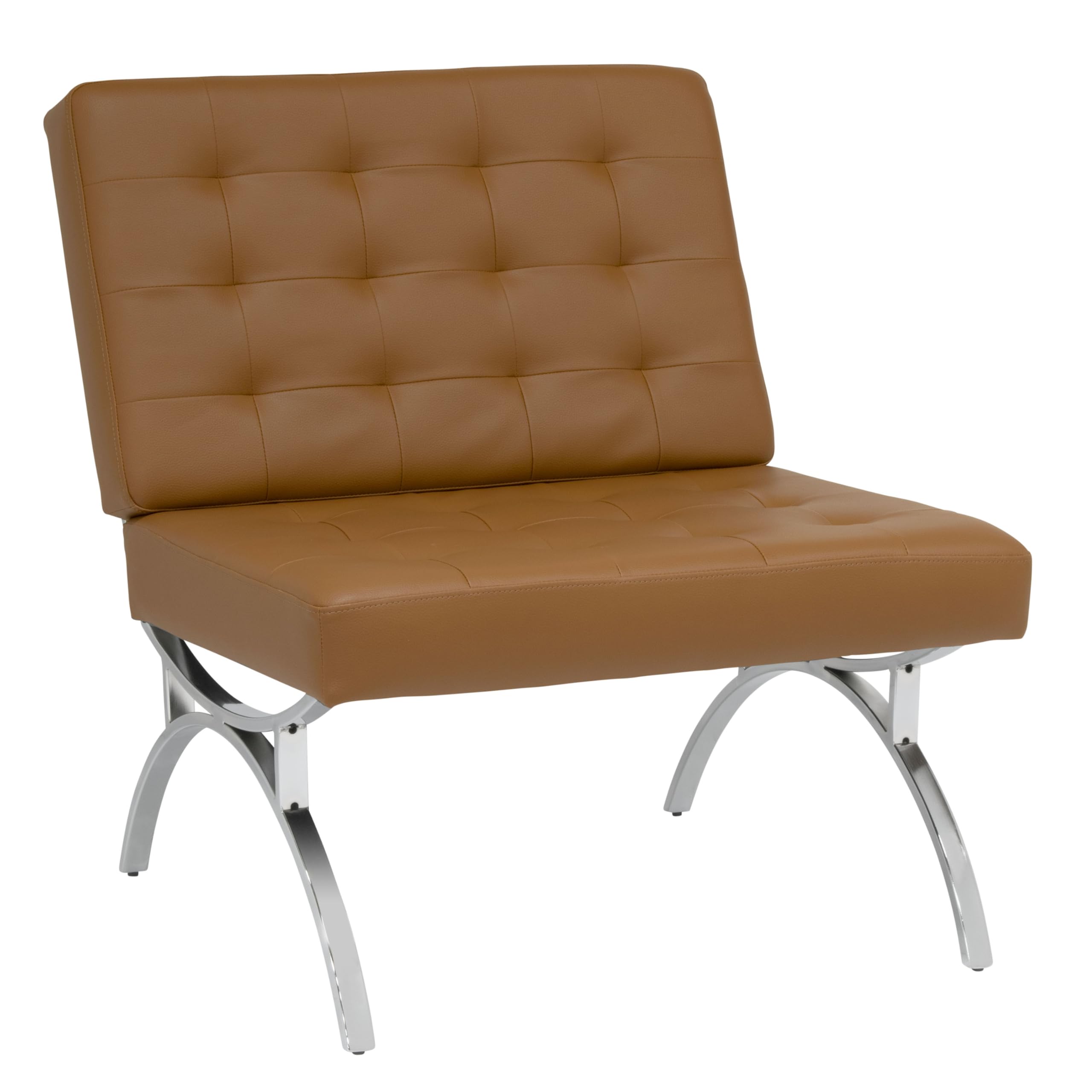 Newel Modern Accent Chair in Blended Leather, Chrome/Caramel